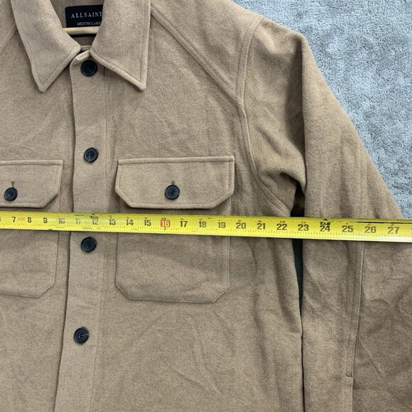 AllSaints Shirt Jacket Mens Medium/Large Loki Wool Blend Button Up Shacket Brown - Picture 3 of 10